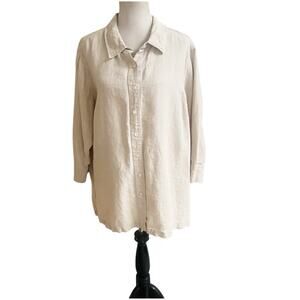 Linden Hill 100% Linen Shirt Tunic Plus Size 2X Natural Beige Collared Lagenlook